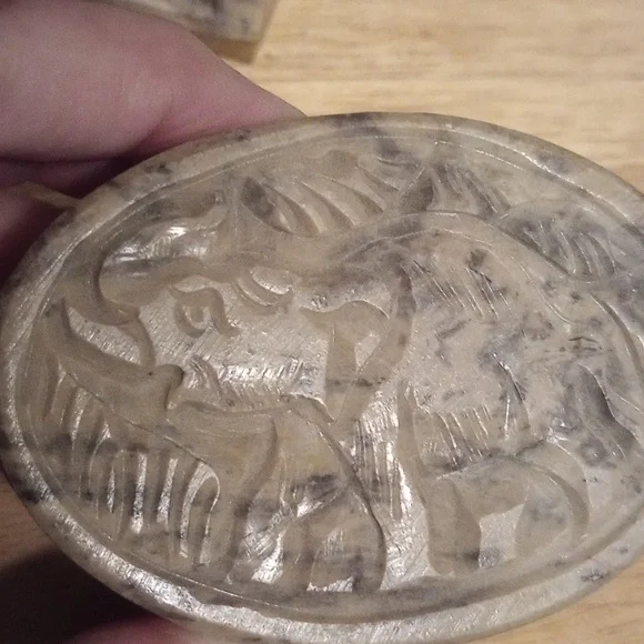 Set of Carved Stone Boxes with Elephant Design - Picture 4 of 7